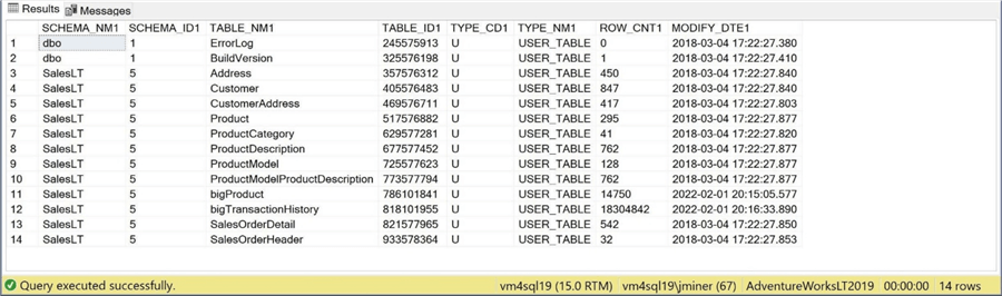 alter table columns (TSQL) - list database objects.