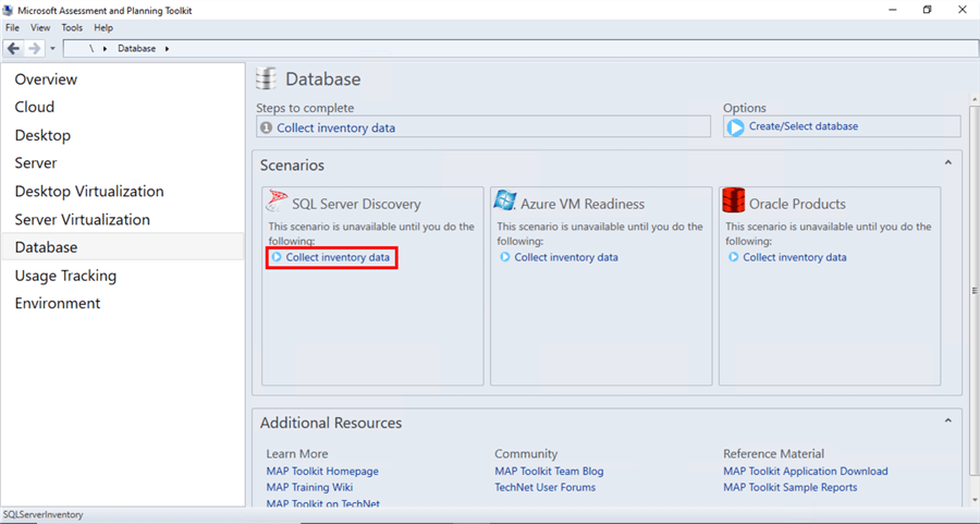 Database, Collect inventory data under SQL Server Discovery