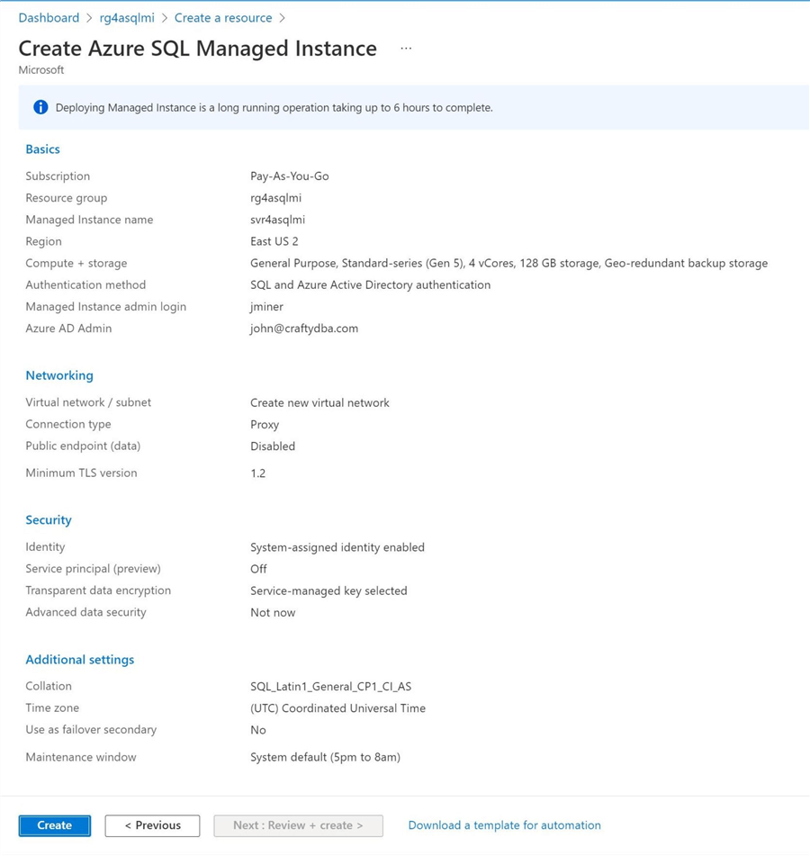 Azure SQL Managed Instance - Portal deployment may take up to 6 hours