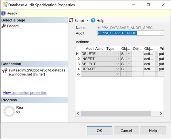 Enable Auditing - Azure SQL MI - Validate Database Audit Specification for HIPPA
