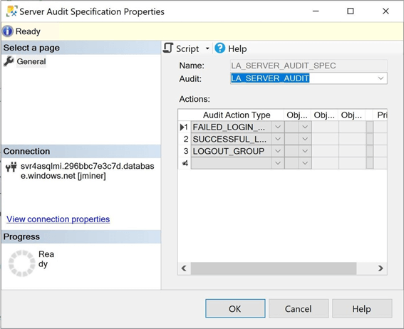 Enable Auditing - Azure SQL MI - Validate server audit specification was created for log analytics.