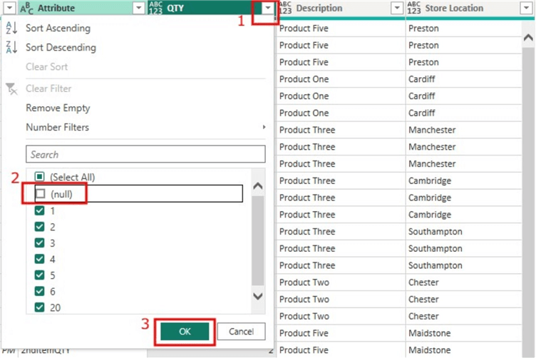 Applying filter on the QTY column to remove nulls