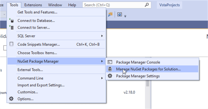 Opening the NuGet Package manager
