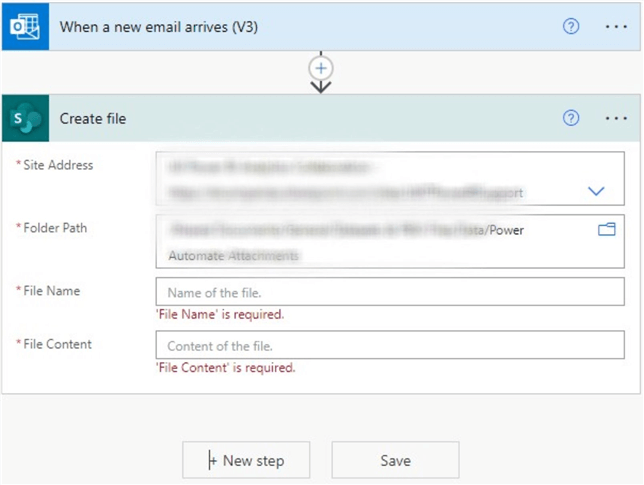 Adding a folder path to a create a file to SharePoint action 6