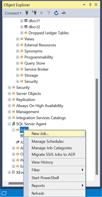 Object Explorer | SQL Server Agent | Jobs | New Job...
