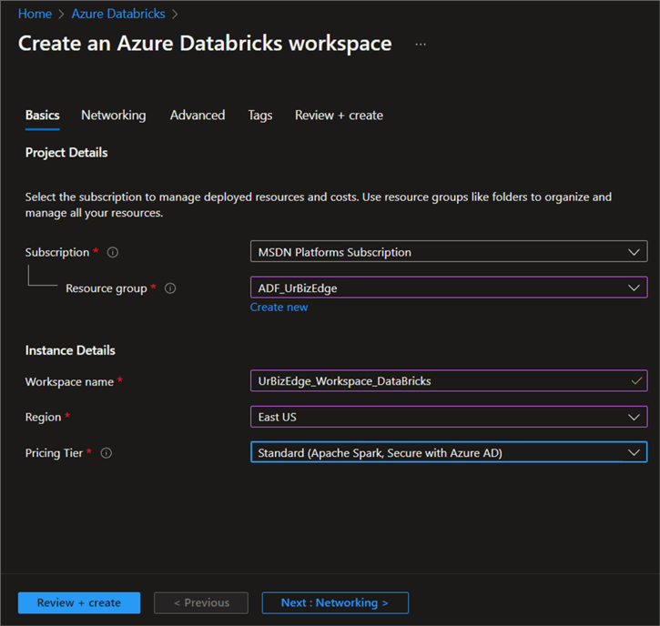 Create Azure Databricks workspace