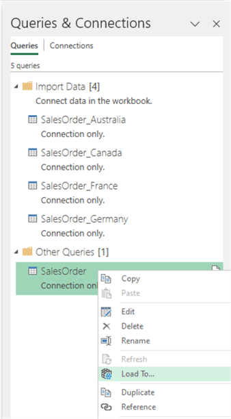 Load the query result to a worksheet