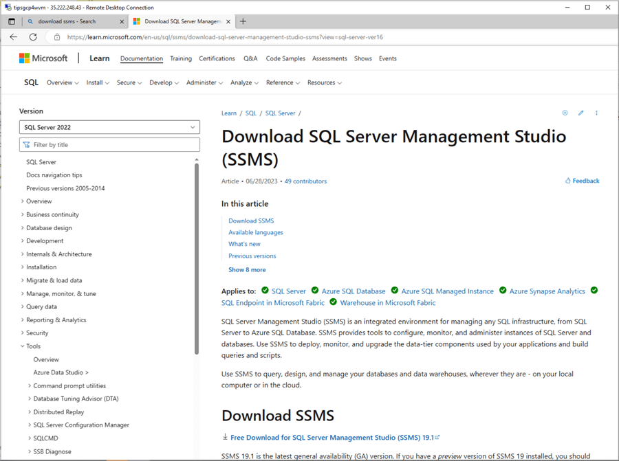 Google Cloud SQL - download + install SSMS