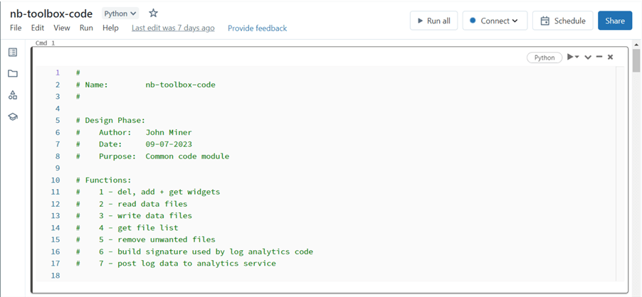 parameter driven notebook - common code in our toolbox notebook
