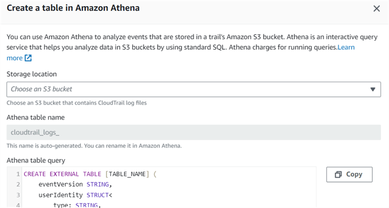 Create a table in Amazon Athena