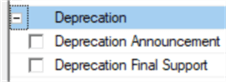 This is a screenshot from the SQL Profiler application showing 2 deprecated feature event classes.