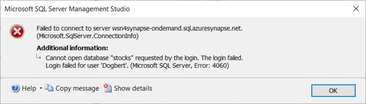 azure synapse serverless - lake database - must give standard login a user account.