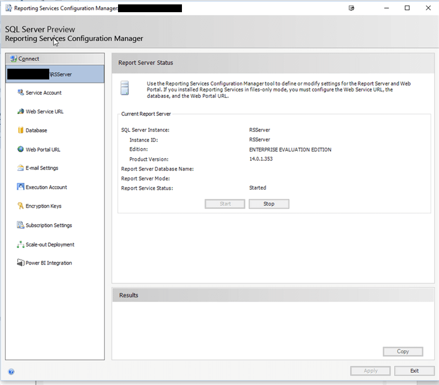 SSRS Configuration Manage - Description: Configuration Manager for SSRS Status screen