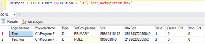 Check file list from backup file - Description: Cheking the files from DB backup