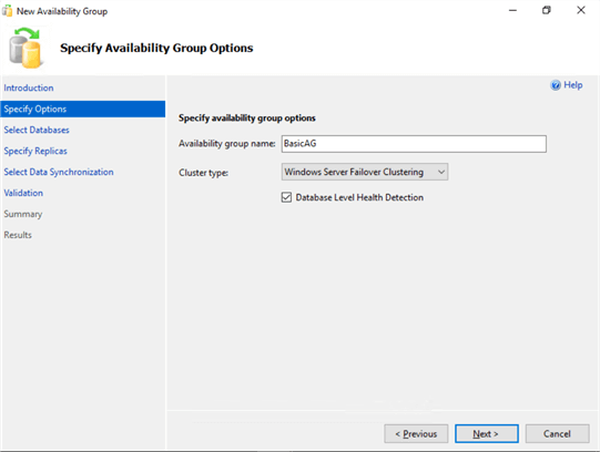 specify availability group options