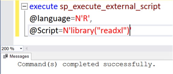 R External Package Script - Description: Successful execution of R external package from T-SQL