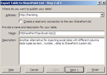 export table to sharepoint