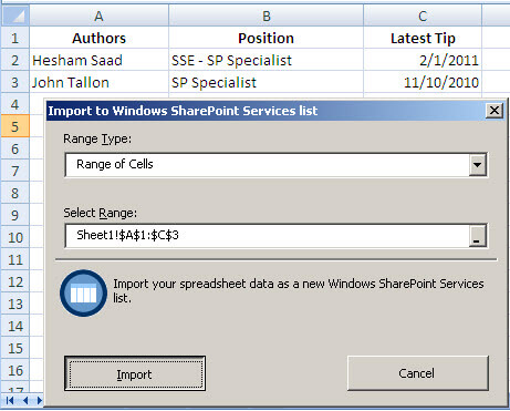 import to windows sharepoint services