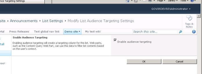 Setting to enable audience targetting on a list