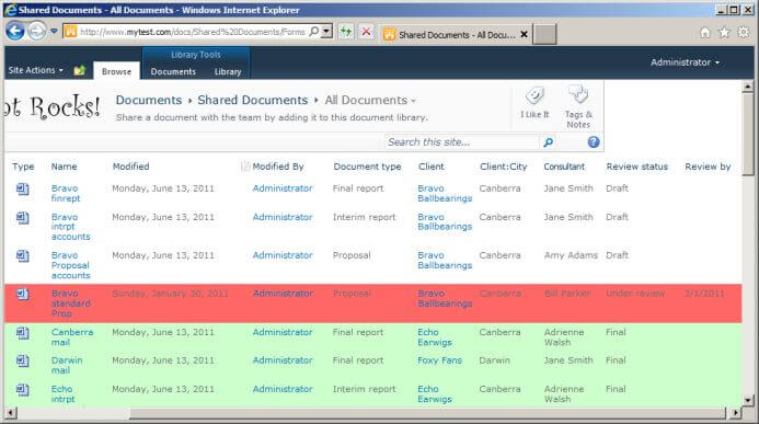Document library view in SharePoint showing columns