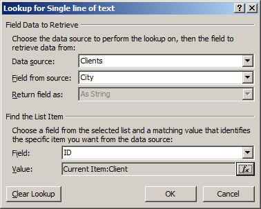 Completed lookup dialog for workflow