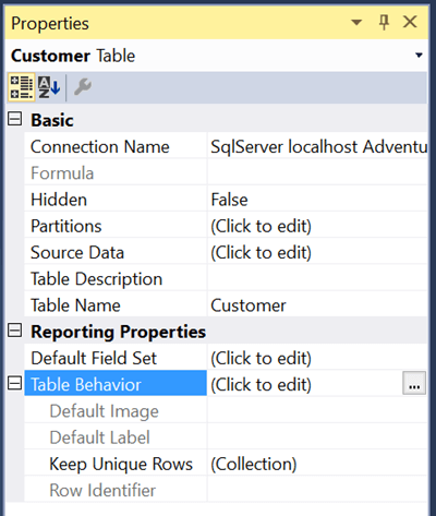 Table Properties in the SQL Server Data Tools