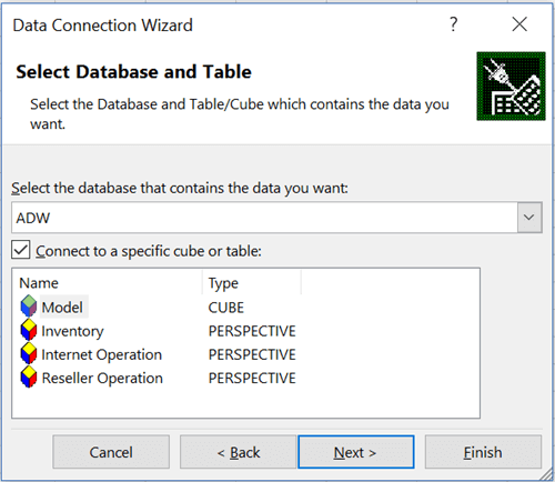 Select Database and Table in Power View