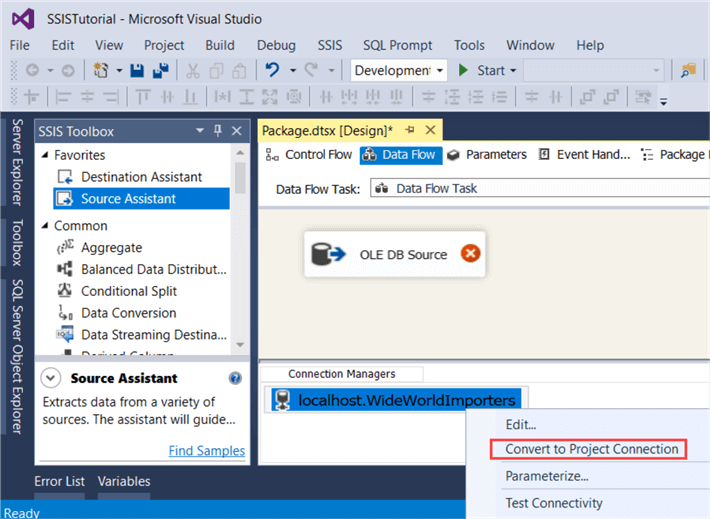 convert to project connection in SSIS
