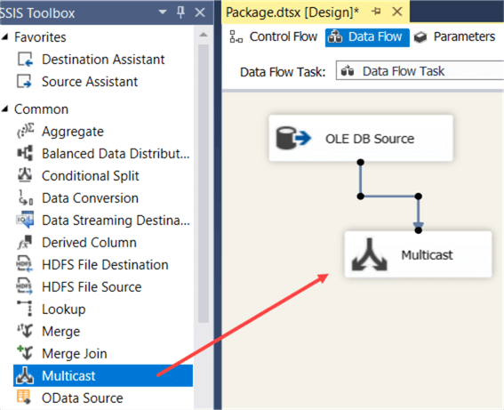 add multicast as dummy target in SSIS