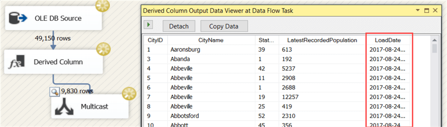 Dervived Column Output data Viewer