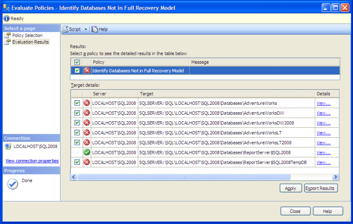 see that most of the databases failed the policy