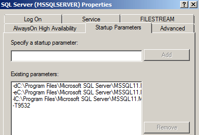 sql startup parameters