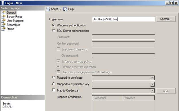 sql server logins creation