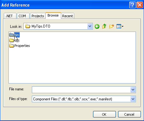 Specify the Bin folder for the Add Reference in Visual Studio
