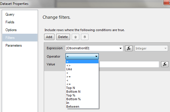 SQL Server Reporting Services Dataset Filtering