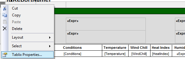 Accessing the properties of the Tablix in SQL Server Reporting Services