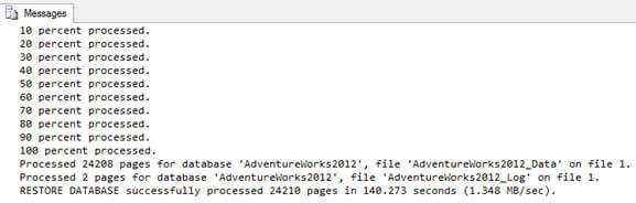 the restore operation might take time and this is how it should look like after completion of the database restore