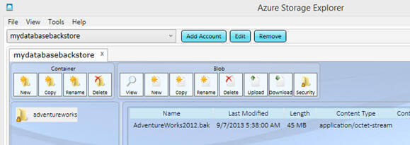 you will notice the availability of the above created backup file in the specified container