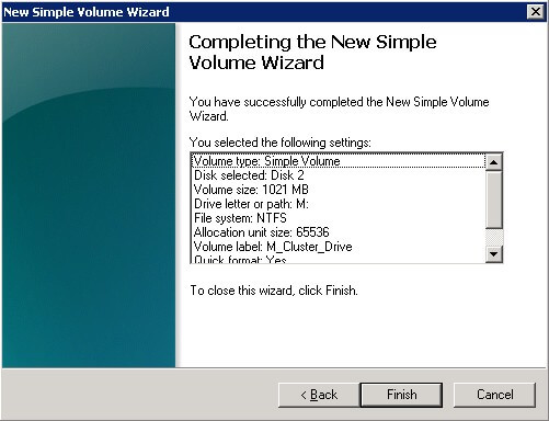  Completing the New Simple Volume Wizard