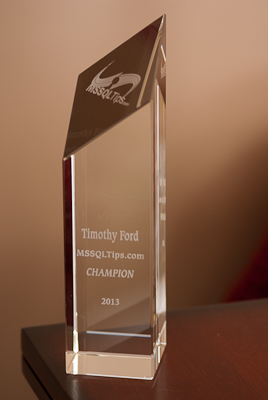 Tim Ford's MSSQLTips Champion award for having con
