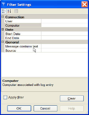 SQLServer2005LogFileViewer FilterSettings