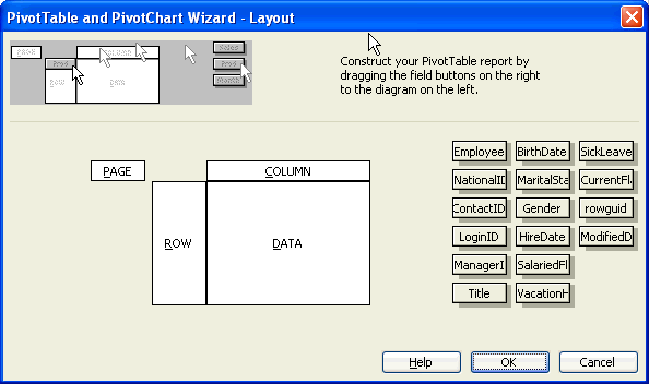 pivot table wizard layout