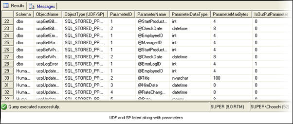 voordeel Brandewijn Mus Parameter List for all SQL Server Stored Procedures and Functions