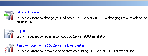 Maintenance Options for the SQL Server Installation Center