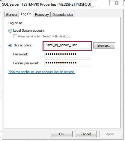 Changing the log on account for a SQL Server