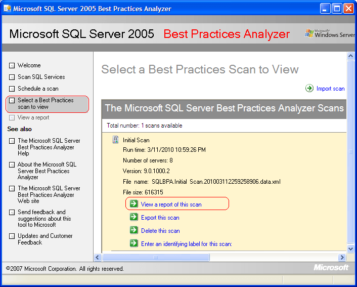 Select a Best Practices scan to view f