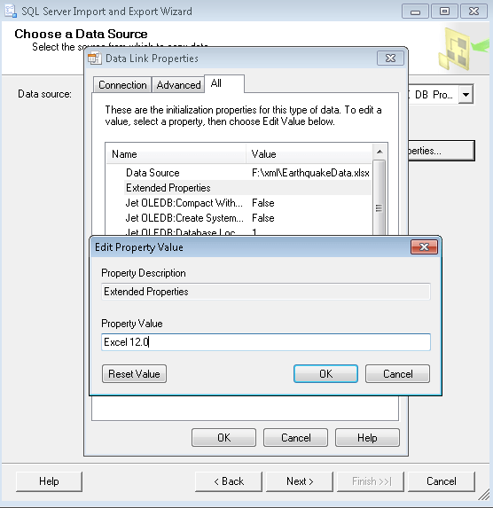 click Extended Properties, enter Excel 12.0