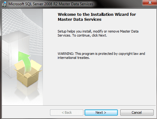 Welcome screen for Master Data Services installation