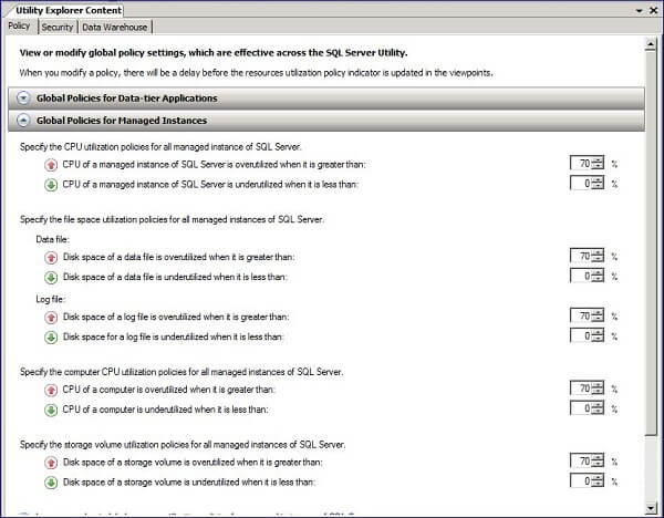 Click on Utility Administration in the Utility Explorer to view and edit the policy