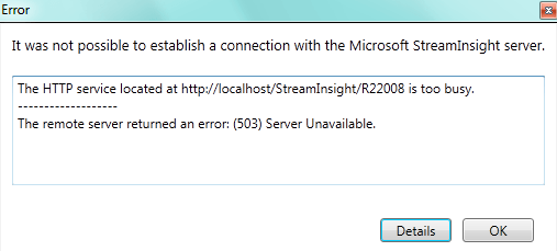 Error when attempting to connect to a StreamInsight instance